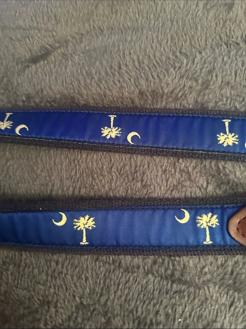 The Belted Cow Co. Men's Embroidered Navy Canvas Belt with Crescent & Palm Tree